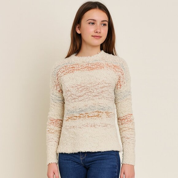 EUC Hippie Rose Bouclé Knit Sweater XS | Textured Stripes | Cozy Boho Fall Layer - Picture 1 of 11